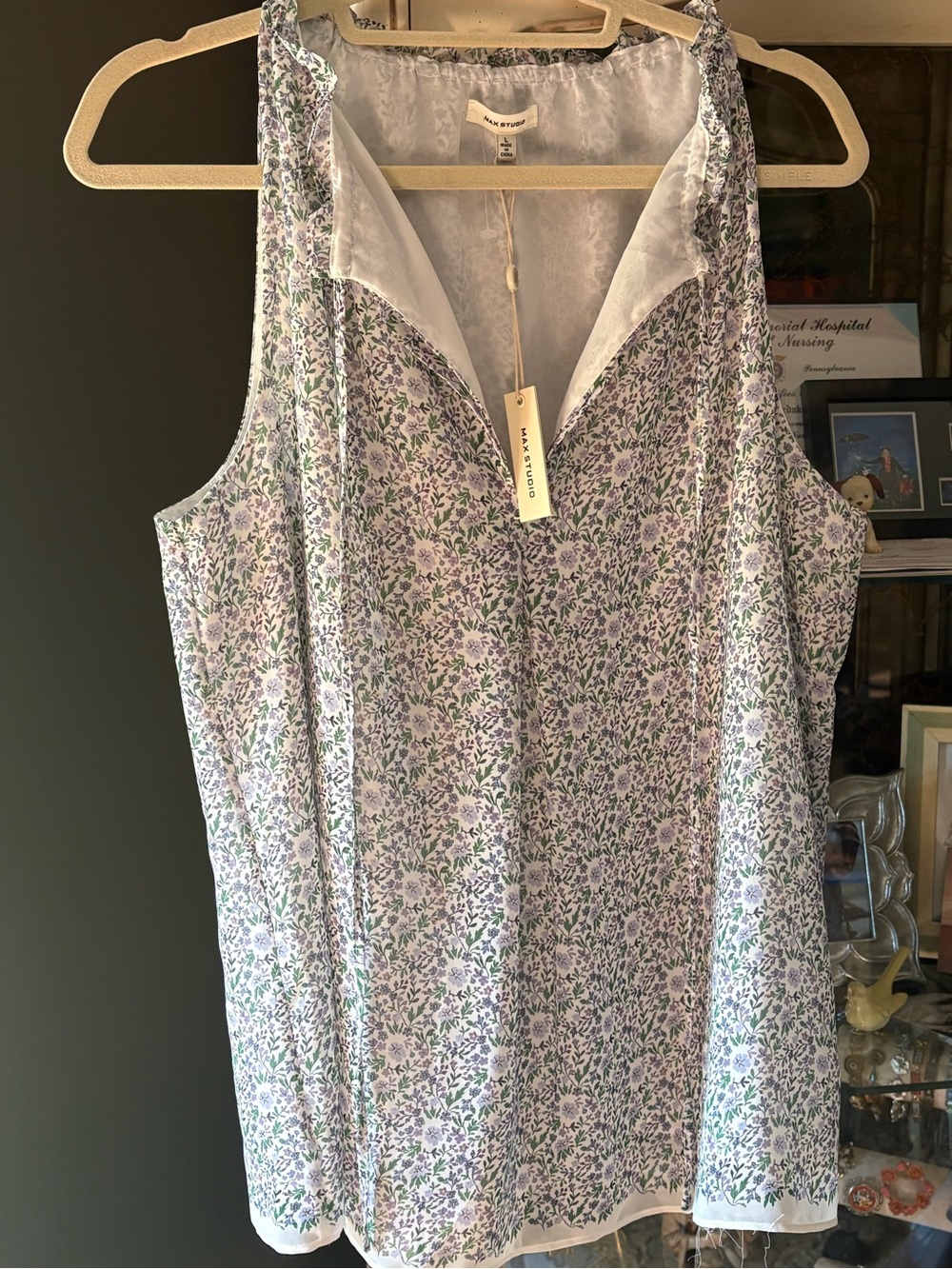 Max Studio Lavender & Green Floral Button-Front Blouse